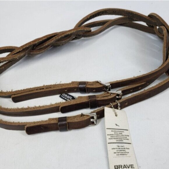 New Brave Braided Three Straps Leather Belt Ecological Brown Size 32 - Picture 13 of 14